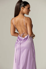 Adela 3D Flowers Thigh Slit Maxi Dress (Pastel Lilac)