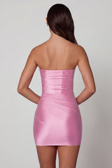 Ruched Bandeau Mini Dress in Soft Pink