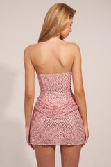 Embellished Draped Strapless A-Line Mini Dress in Blush Pink