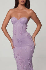 Lace-Up Corset Maxi Dress in Lilac