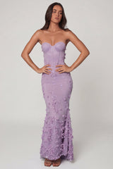 Lace-Up Corset Maxi Dress in Lilac