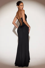 Embellished Cowl-Neck Ruffled Gown Dress in Black