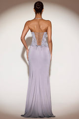 Embellished Cowl-Neck Ruffled Gown Dress in Lilac
