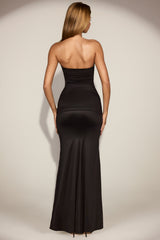 Satin Peekaboo Bandeau Draped Gown in Black