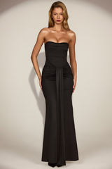 Satin Peekaboo Bandeau Draped Gown in Black