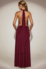 Soft-Jersey Halterneck Backless Maxi Dress in Wine Red