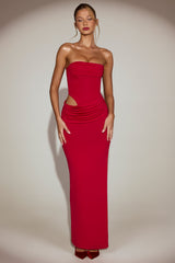 Soft-Jersey Bandeau Cut-Out Maxi Dress in True Red
