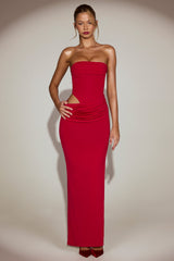 Soft-Jersey Bandeau Cut-Out Maxi Dress in True Red