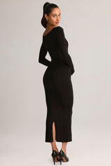 Modal Peekaboo Long-Sleeve Midi Dress in Black