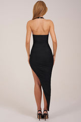 Halterneck Split Hem Midaxi Dress in Black