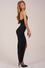 Halterneck Split Hem Midaxi Dress in Black