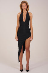 Halterneck Split Hem Midaxi Dress in Black