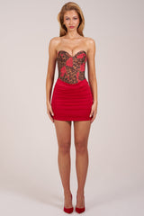 Bandeau Draped Skirt Mini Dress in Rose Leopard Print
