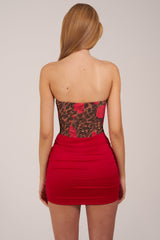 Bandeau Draped Skirt Mini Dress in Rose Leopard Print
