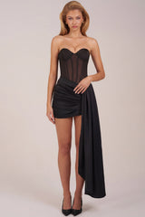 Bandeau Lace-Up Corset Mini Dress  in Black