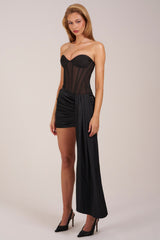 Bandeau Lace-Up Corset Mini Dress  in Black