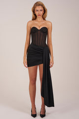 Bandeau Lace-Up Corset Mini Dress  in Black