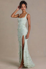 Premium Embellished Corset Gown in Sage Green