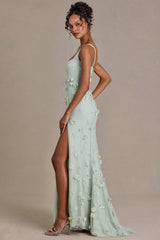 Premium Embellished Corset Gown in Sage Green