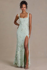 Premium Embellished Corset Gown in Sage Green