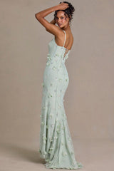 Premium Embellished Corset Gown in Sage Green