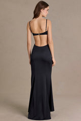 Premium Satin Embellished Bralette Gown in Black