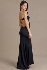 Premium Satin Embellished Bralette Gown in Black
