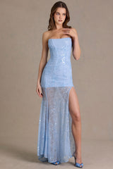 Premium Embellished Lace Corset Gown in Sky Blue