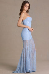 Premium Embellished Lace Corset Gown in Sky Blue