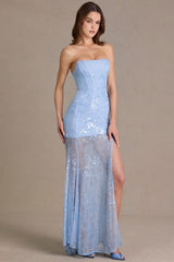 Premium Embellished Lace Corset Gown in Sky Blue