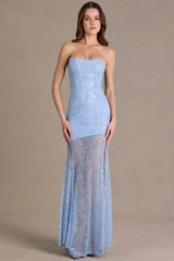 Premium Embellished Lace Corset Gown in Sky Blue