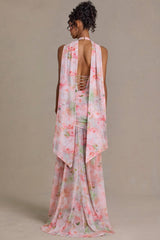 Premium Embellished Scarf-Detail Maxi Dress in Pink Floral Print
