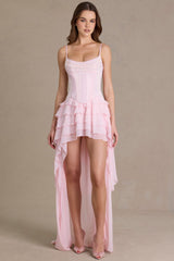 Premium Embellished Cowl-Neck Corset Gown in Baby Pink