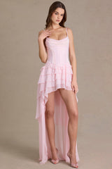 Premium Embellished Cowl-Neck Corset Gown in Baby Pink