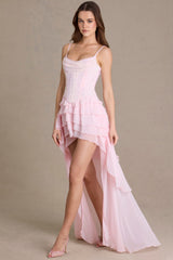 Premium Embellished Cowl-Neck Corset Gown in Baby Pink