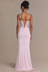 Premium Embellished Lace Corset Gown in Baby Pink