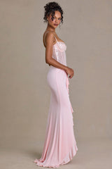 Premium Embellished Lace Corset Gown in Baby Pink