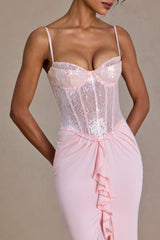 Premium Embellished Lace Corset Gown in Baby Pink