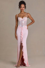 Premium Embellished Lace Corset Gown in Baby Pink