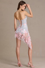 Premium Embellished Tulle Corset Mini Dress in Baby Pink