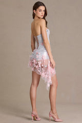 Premium Embellished Tulle Corset Mini Dress in Baby Pink