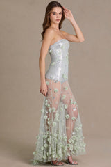 Premium Embellished Tulle Corset Gown in Sage Green