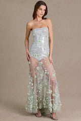 Premium Embellished Tulle Corset Gown in Sage Green