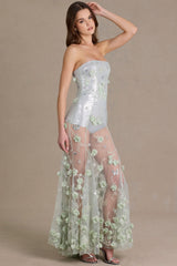 Premium Embellished Tulle Corset Gown in Sage Green