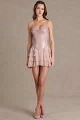 Premium Embellished Corset Mini Dress in Beige Gold