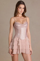 Premium Embellished Corset Mini Dress in Beige Gold