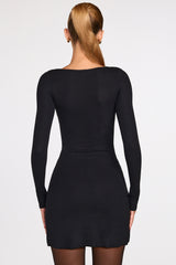 Ribbed Modal Long-Sleeve Laced Bra Mini Dress in Black