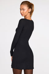 Ribbed Modal Long-Sleeve Laced Bra Mini Dress in Black