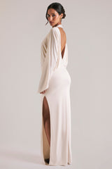 Long-Sleeve Draped Maxi Dress in Ivory