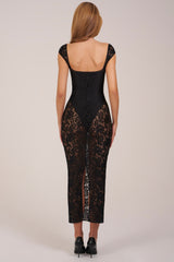 Sweetheart-Neck Maxi Dress in Black